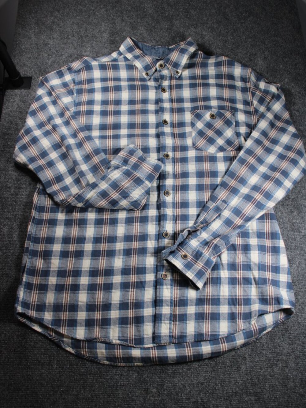 Original Weatherproof Vintage Shirt Men's L Blue/White Plaid Flannel Button Down